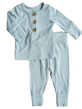 Caden Lane Ocean Bamboo Button Top & Bottom Set 3-6M Blue